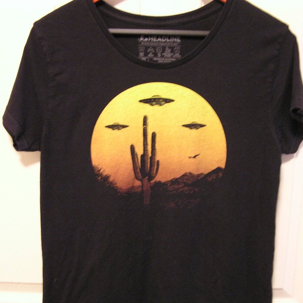 UFO Desert Cactus Alien Sky women's t-shirt
